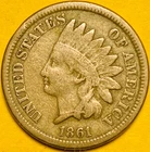 1861 U.S. INDIAN HEAD COPPER PENNY CENT 1c COIN (VF-Very Fine) Civil War Year!