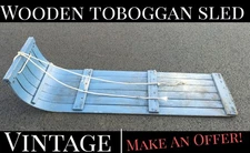 ✨VINTAGE✨ Wooden Toboggan Sleigh Snow Sled Bobsled Christmas Toy - ANTIQUE