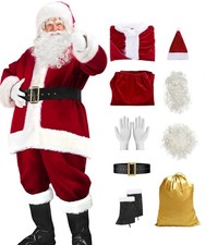 Santa Claus Costume for Men Women Adult - 9pc. Deluxe Costume Santa Suit Outfit