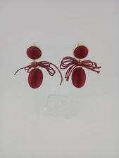 Women's Earrings-Sugar Fix-Gold Toned-Burgundy Threads-Unique Design-Dangle