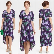A New Day Crepe Short Sleeve Midi Dress - Purple Floral Size S NWT
