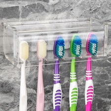 5 Slots Wall Mount Toothbrush Holder with Cover, Self Adhesive Toothbrush Storag