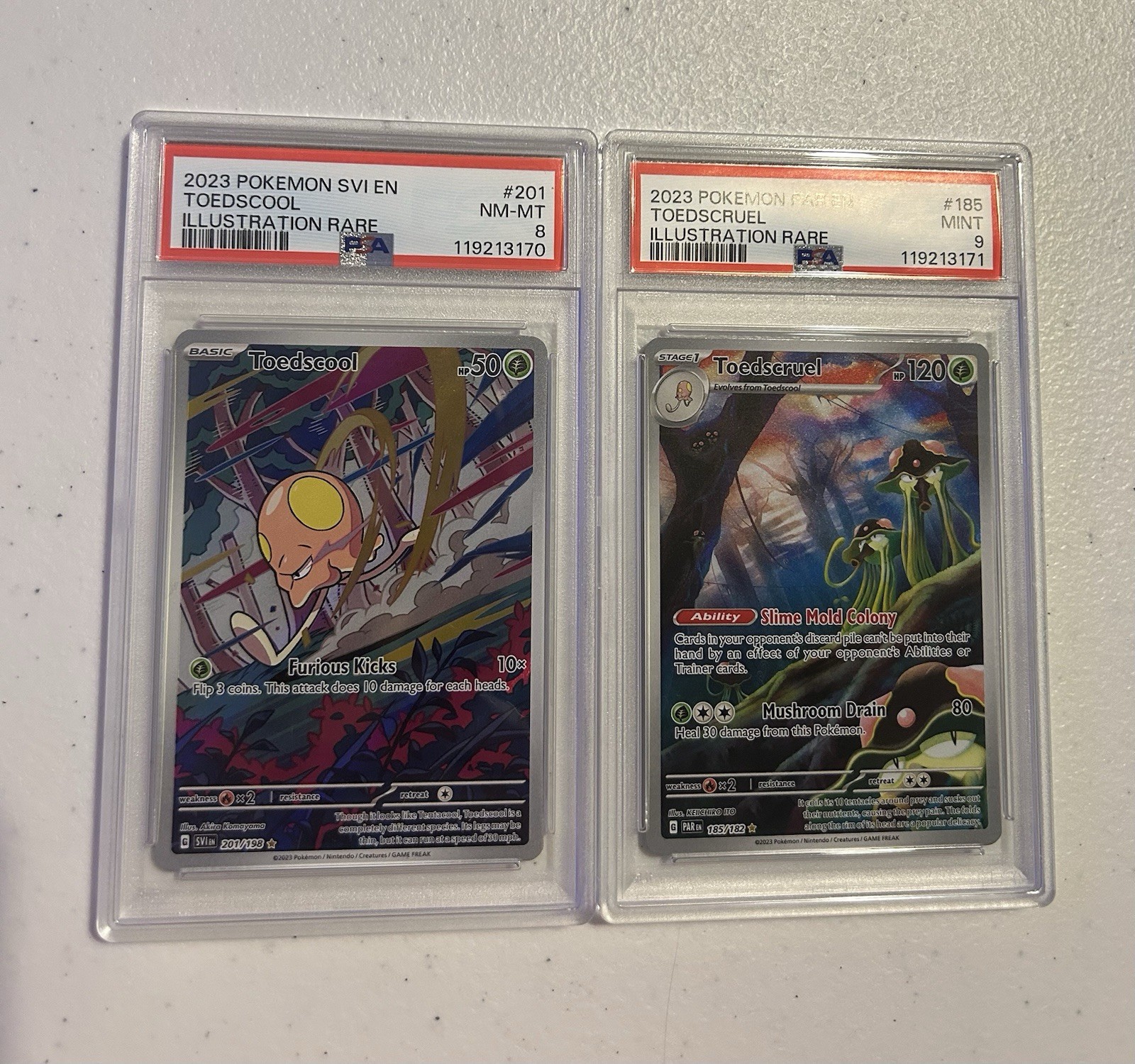 Pokemon TCG: Sequential Toedscool PSA 8 & Toedscruel PSA 9 Illustration Rares