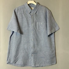 Weatherproof Vintage Shirt Mens XLarge Blue Striped Button Up Washable Linen