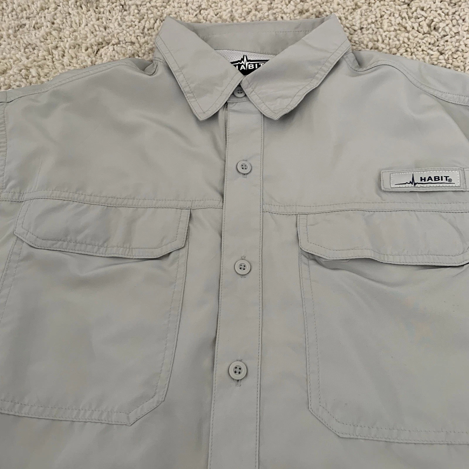 Habit Fishing Shirt Mens Large Vented Lightweight Gray 40+ Sun Protection