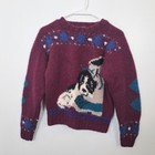 Vintage Woolrich 100% Wool Purple All Over Print Dog Puppy Sweater Size Small