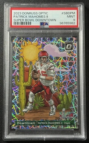 PATRICK MAHOMES II PSA 9 2023 PANINI DONRUSS OPTIC SUPER BOWL DOWNTOWN PRIZM SP