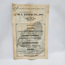Lynch's Turkey Caller Booklet Manual M.L. Lynch Fool Proof Jet Slate C'mon Tom  