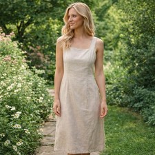 NEW Old Navy Linen Blend Tan Midi Dress Capsule Summer Garden Cottagecore L