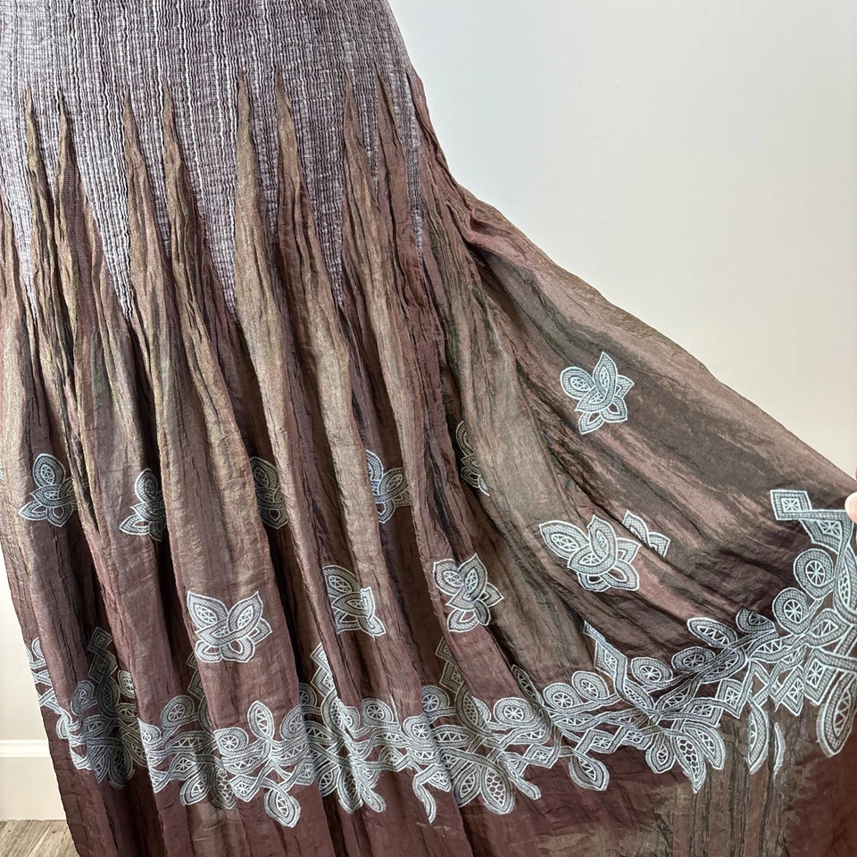 Coldwater Creek Marrón Azul Boho Arrugas Hada Grunge Capricho Glamour Maxi XS Foto 2 de 4