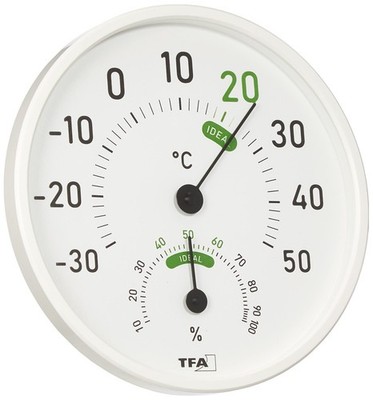 TFA Dostmann Analoges Thermo-Hygrometer, 45.2045.02, für innen Single, weiß 