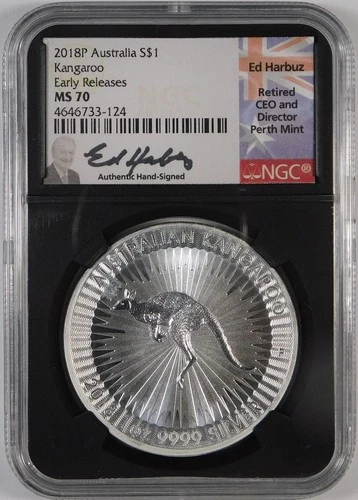 2018-P Australia $1 Silver Kangaroo Silver NGC MS70 **Early Releases-Hand Sign**