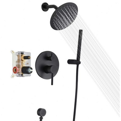 Matte Black Shower Faucet Set 8'' Rain Shower Head Combo System with Mixer Valve