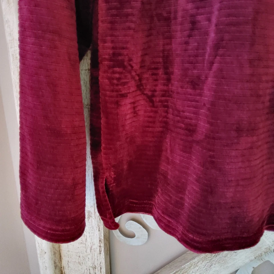 Hasting & Smith女式小号XL模拟领罗纹天鹅绒套衫勃艮第色 — 第 3/4 张图片