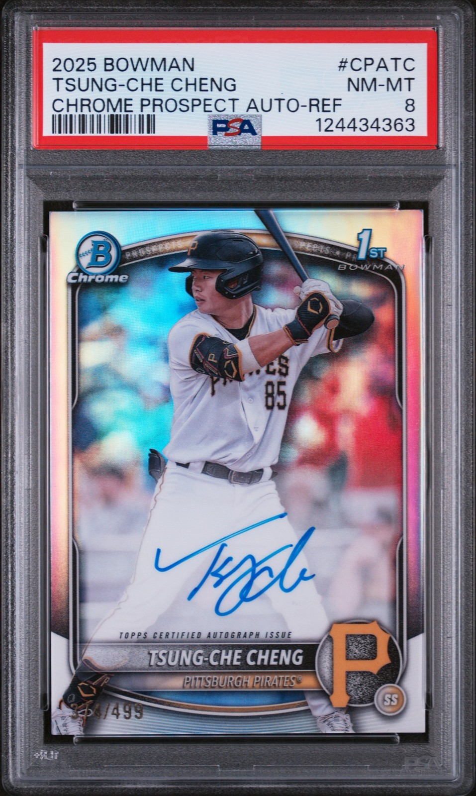 2025 Bowman Chrome Prospect Auto Refractor Tsung-Che Cheng #CPATC /499 PSA 8