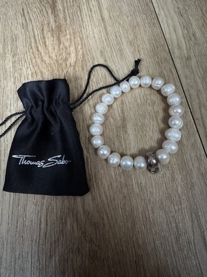 Original Thomas Sabo Bettelarmband mit Perlen & Sterlingsilber und Tasche 