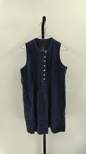 Quince Women 100% European Linen Sleeveless Swing Dress Deep Navy S