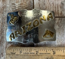 Vintage Western Belt Buckle Arizona Roadrunner Brass Nickel Silver