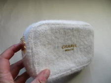 Chanel Beaute Makeup Bag Metallic Holiday Pouch cream fuzzy toiletry cosmetic