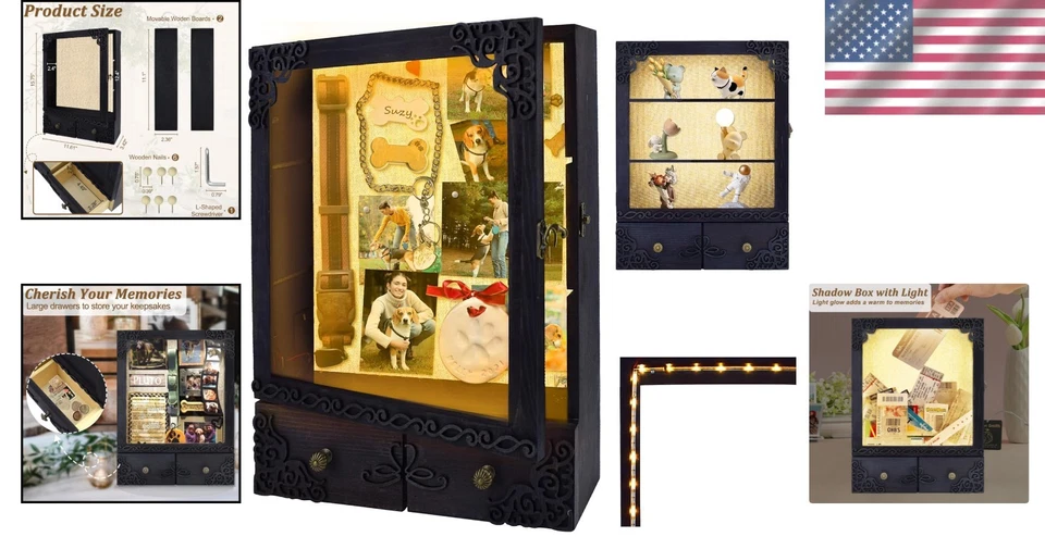 Shadow Box Frame with Light Memorial Display Case Decorative Keepsake Box - Image 2 of 4