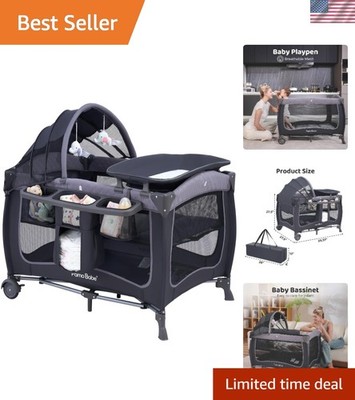 Portable Multi-Purpose Baby Playard with Canopy & Wheels, Perfect for Infants