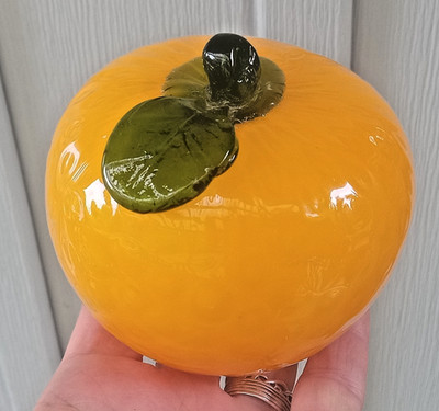 Vintage Murano Style Art Glass Orange Fruit Hand Blown Paperweight 3.25''