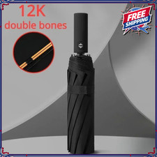 Fully Automatic Umbrella With Thick And Durable Keel Three-Fold 12 Bone Black