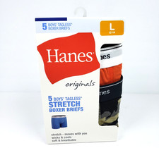 Hanes Originals Boys Size L 12-14 Tagless Stretch Boxer Briefs Underwear 5Pk