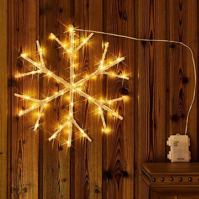 Fudios Lighted Snowflake LED Warm White Battery Operated with Timer 70L Fairy Li