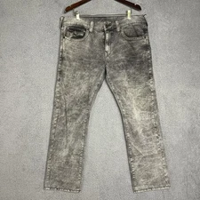 True Religion Ricky Relaxed Straight Flap Pocket Acid Wash Size 36x32 Distressed