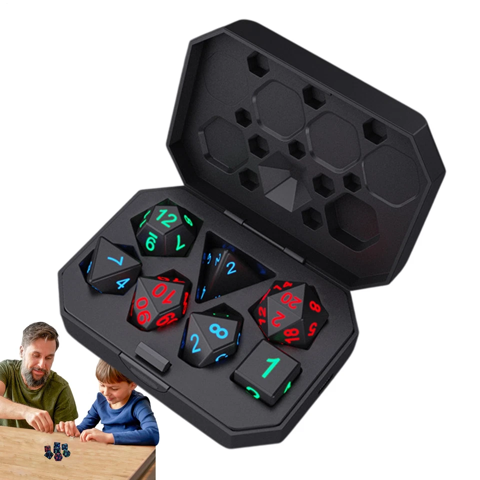 Juego de dados de iluminación inalámbrica Juego de dados de luz D&D Caja de carga LED RGB Foto 2 de 4