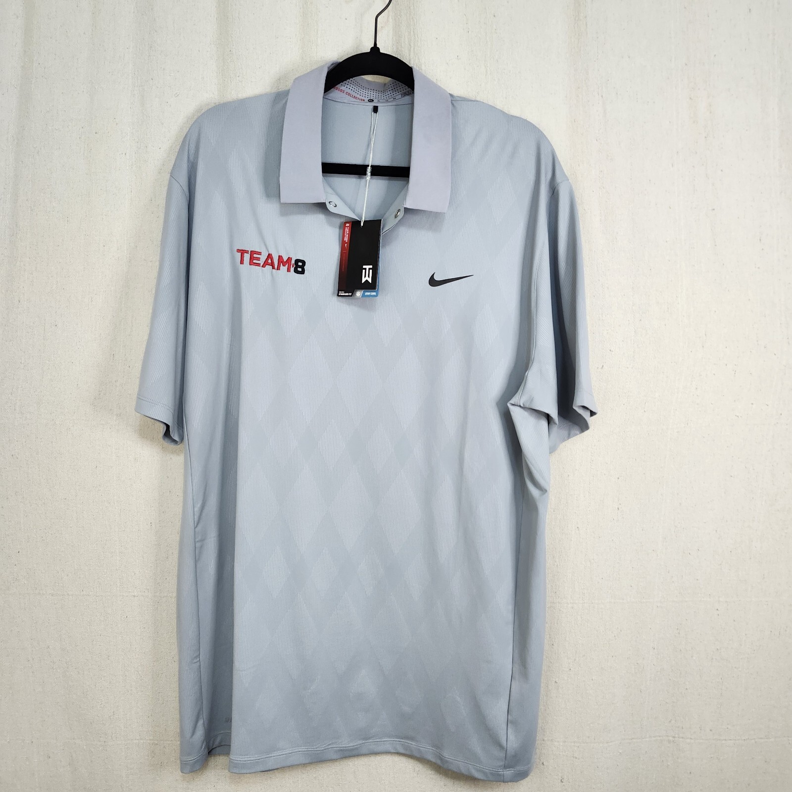 Nike Polo Shirt Golf Tiger Woods Collection Men's XL Vented Snap Gray Branding