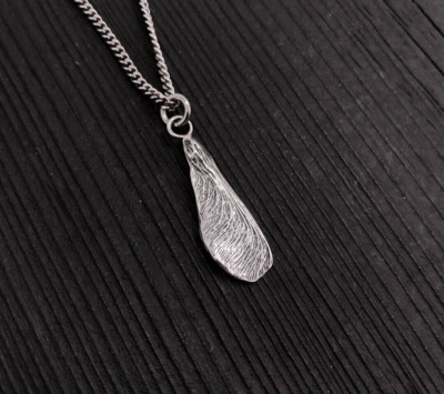 Sterling Silver Maple Key Pendant Necklace - Solid Hand Cast 925 019