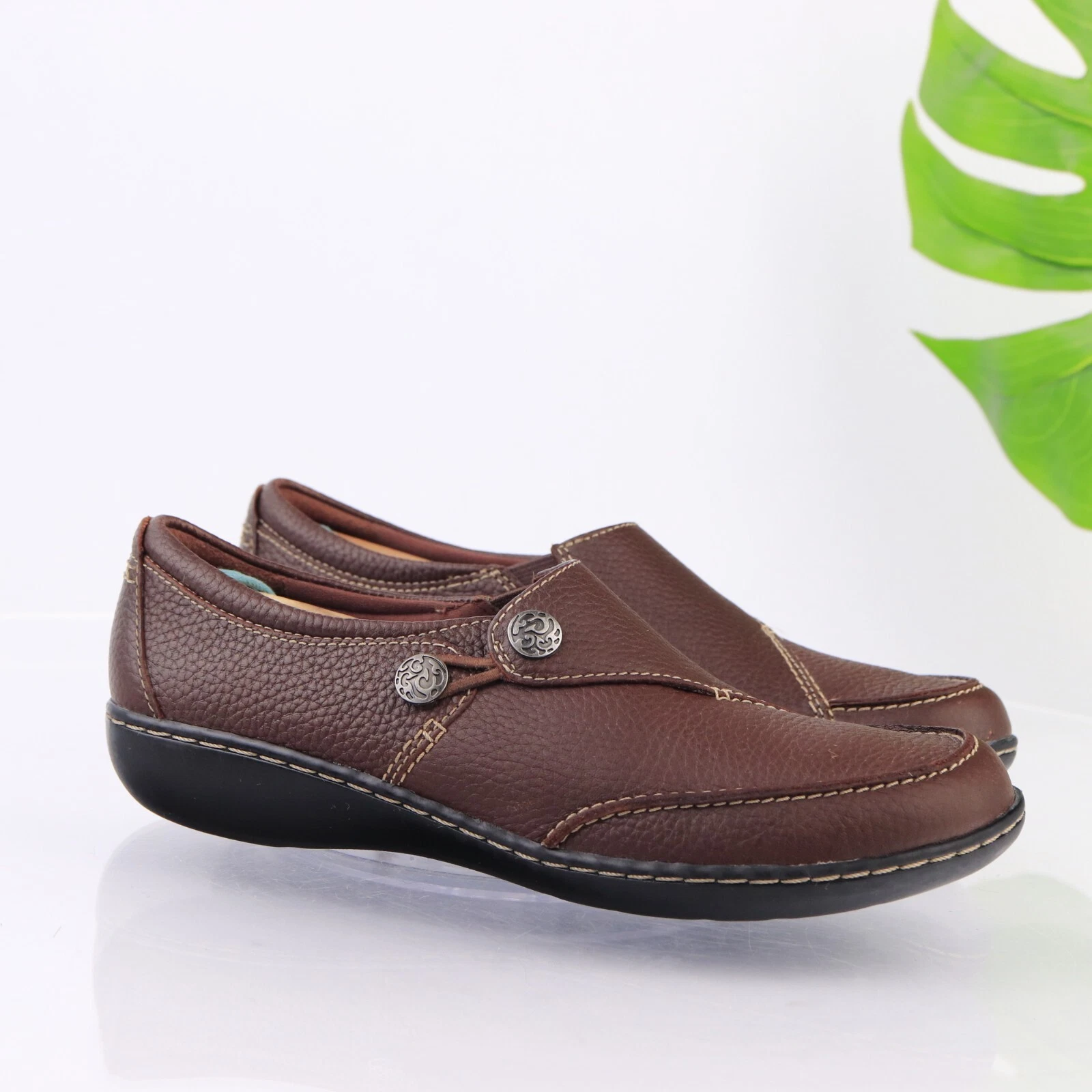 Mocassino Clarks da donna marrone stretto taglia 8 5 pelle Ashland Lane