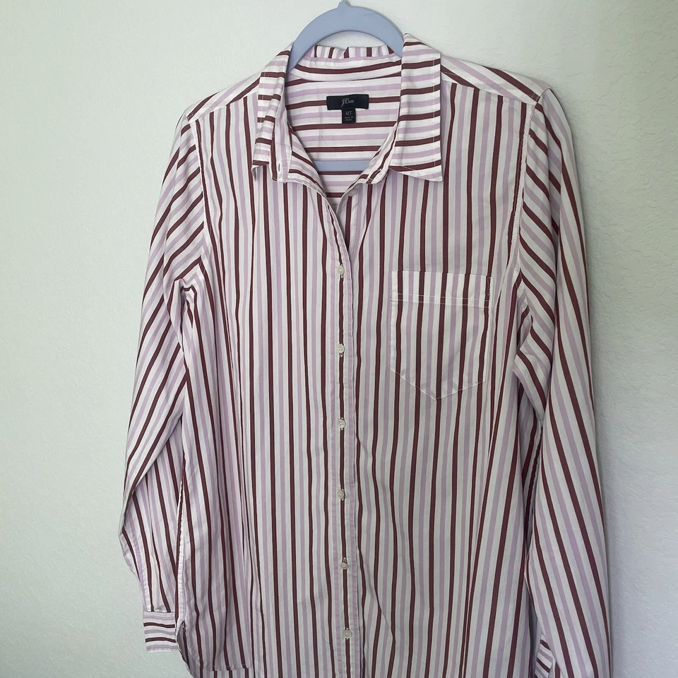 Camisa rosa a rayas talla grande manga larga J Crew para mujer Foto 2 de 4