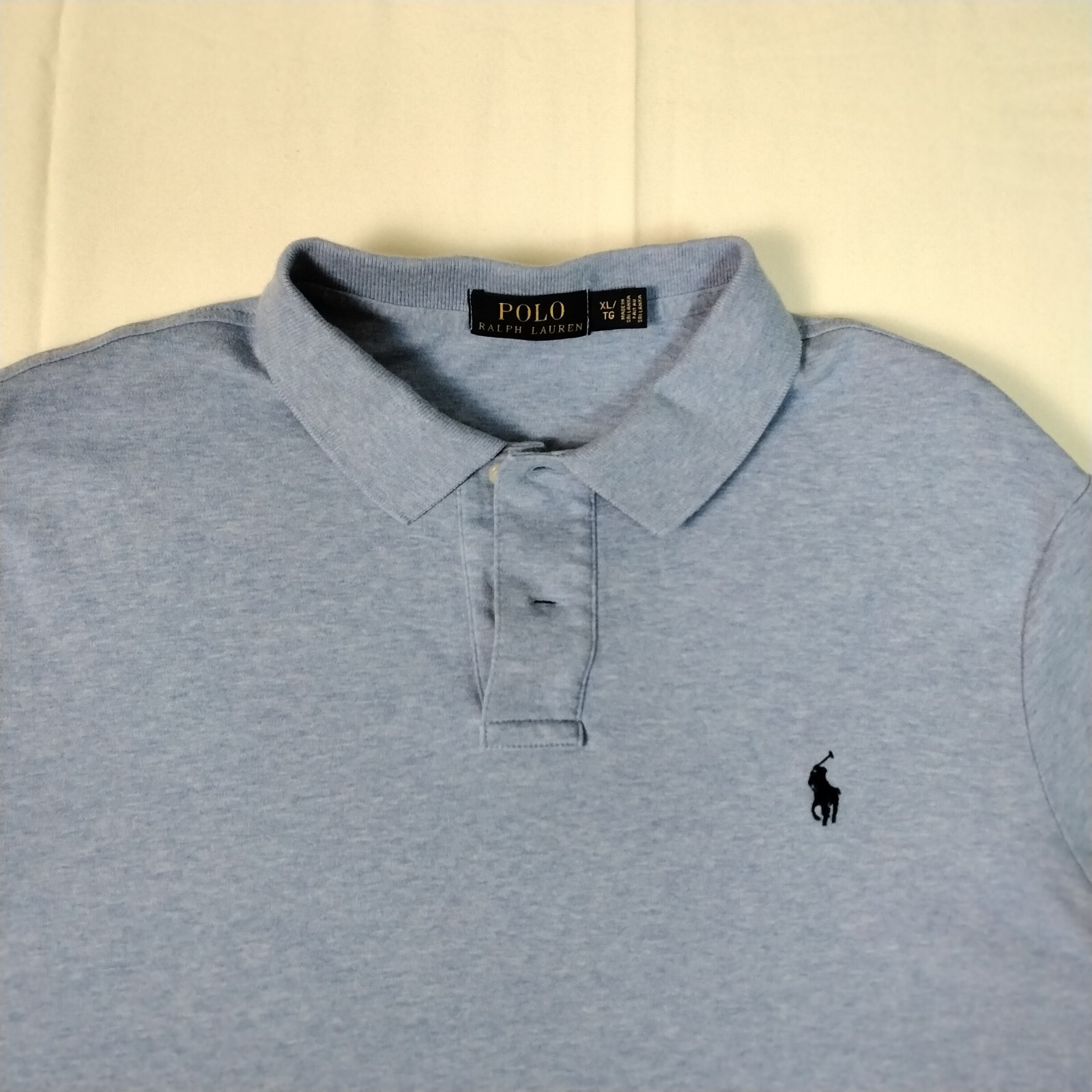 PONY Polo Ralph Lauren 2 bottoni camicia manica corta uomo XL blu cotone polo