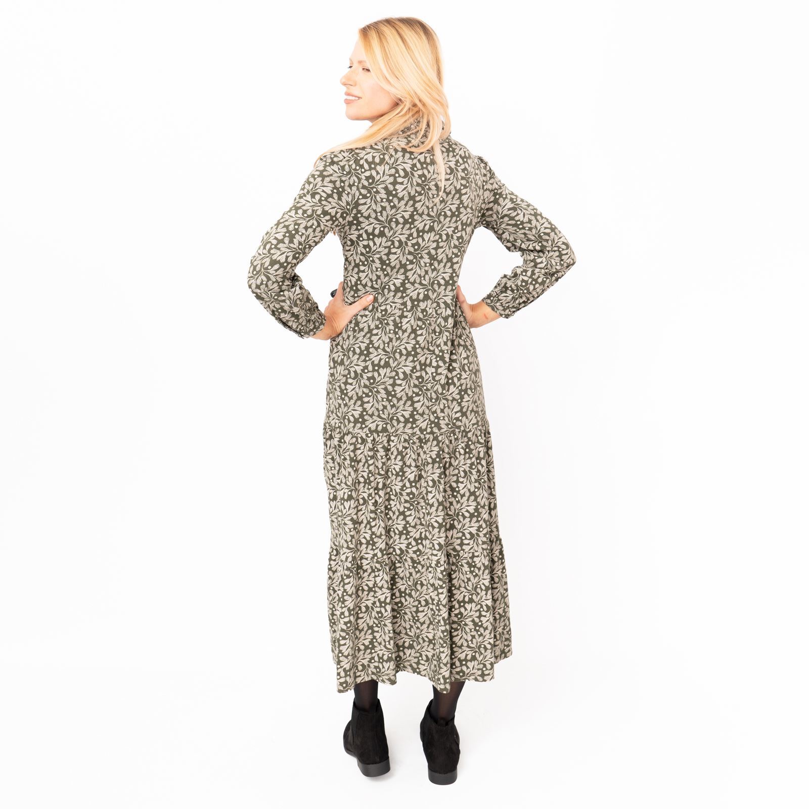 Seasalt Womens Dress Green Felicity Midi Cotton Jersey 3/4 Sleeve