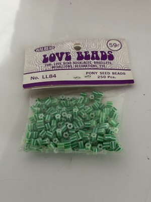 Vintage Mod 1960's 1970's WALBEAD Love Beads Pony Seed Green & White 250pcs