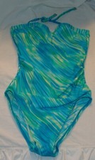 Christina One Piece High Hips Swimsuit 12 34 Blue Green Vtg Swim Suit Bathing