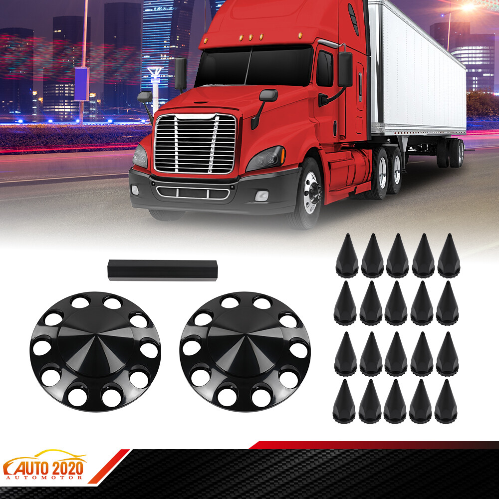 2pcs 33mm Spiked Black Semi Truck Front Hub Wheel Nut Covers