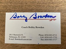 FLORIDA STATE COACH BOBBY BOWDEN SIGNED BUSINESS CARD JSA PSA DNA GUARANTEE 2