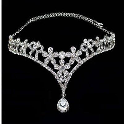 Hochzeit Kristall Braut Krone Abschlussball Party Blume Kette Anhänger Haar Diadem Stirnband