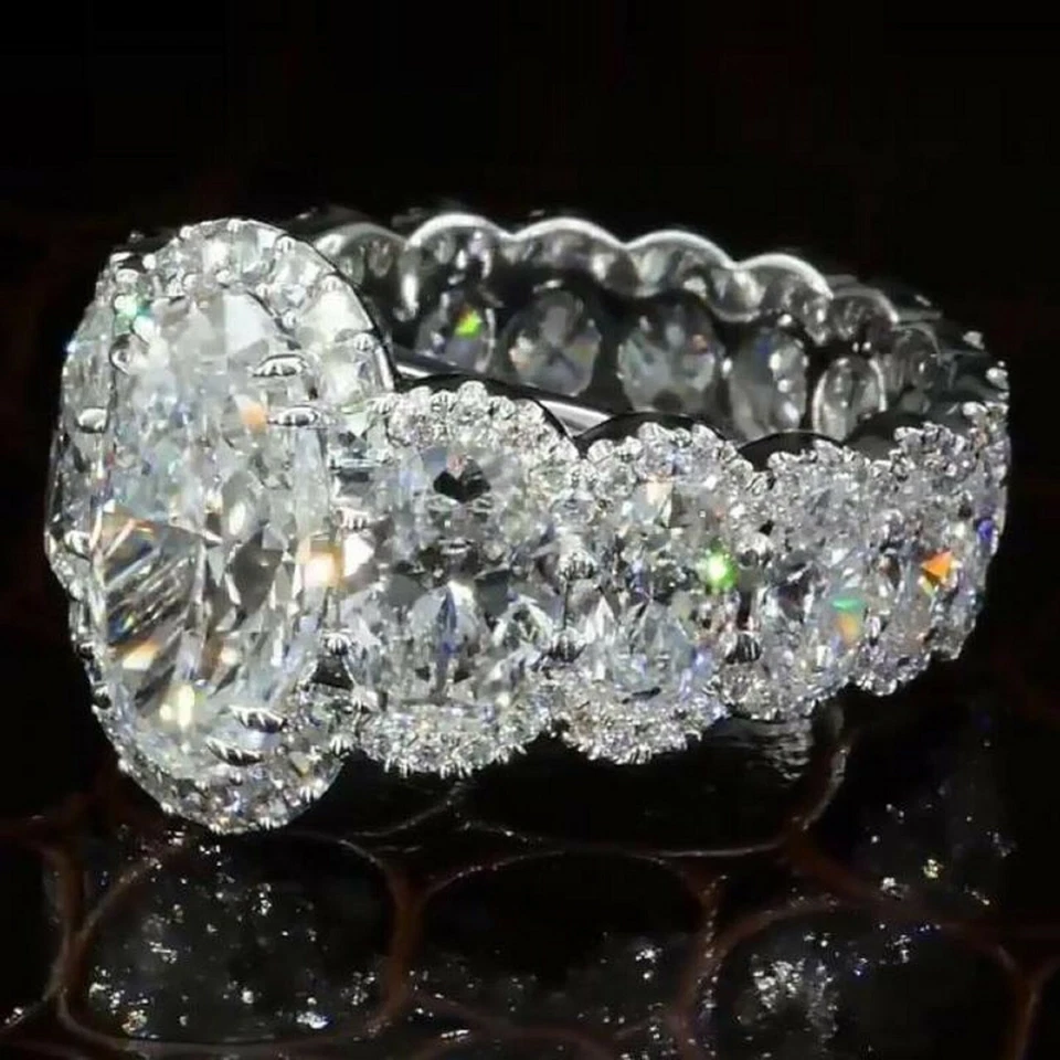 6.99Ct Oval Cut Moissanite Engagement Eternity Ring D/VVS1 14K White Gold Plated - Image 2 of 4