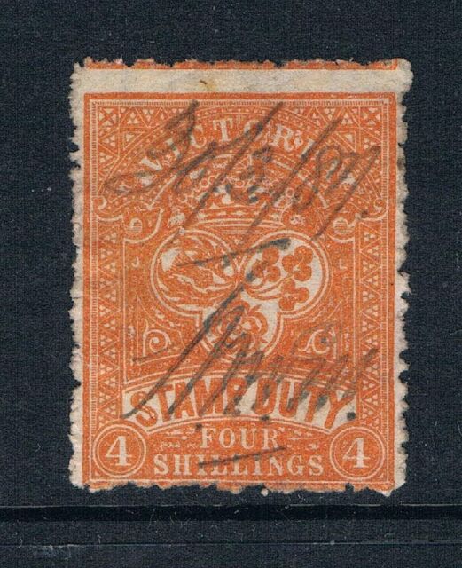 Victoria 1884 - 4sh " Briefmarke Duty CM Rot-Orange - Perf 12 ½ - Sc AR41 [