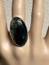 Silver Plated Black Agate Ring Size 7.5