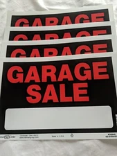 (Lot of 4), GARAGE SALE Signs L 12" x W 8" Durable Plastic, Weatherproof NEW