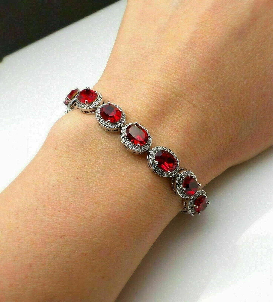 8.50Ct Oval Cut Bracelet Red Garnet Tennis Bracelet Women 14K White Gold Finish