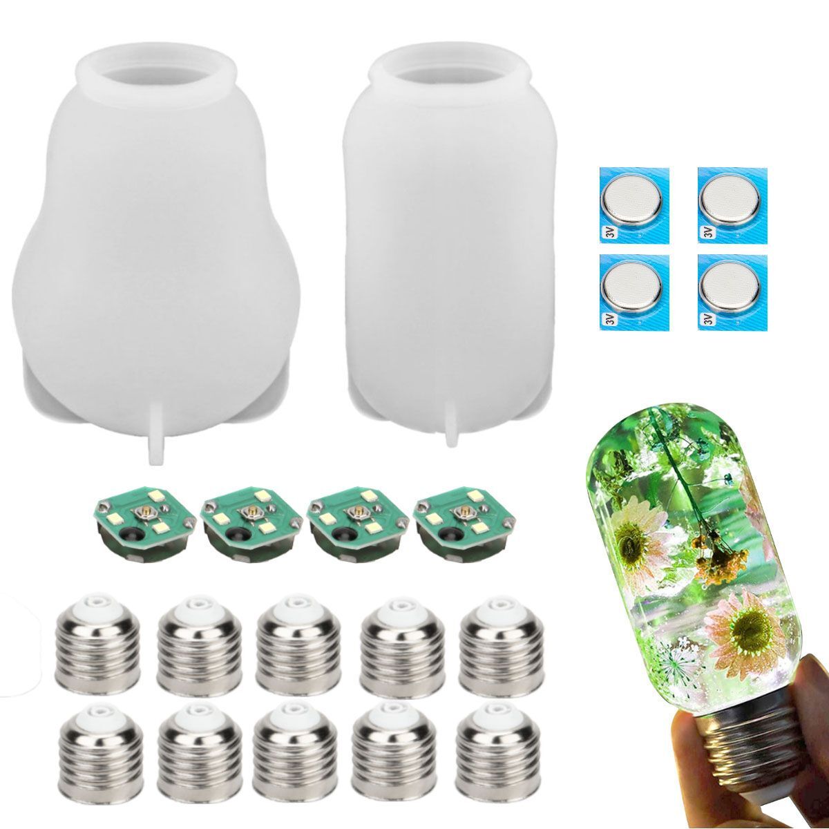 16pcs Silicone LED Light Bulb Resin Molds Chip Cover Epoxy Making Tool ...