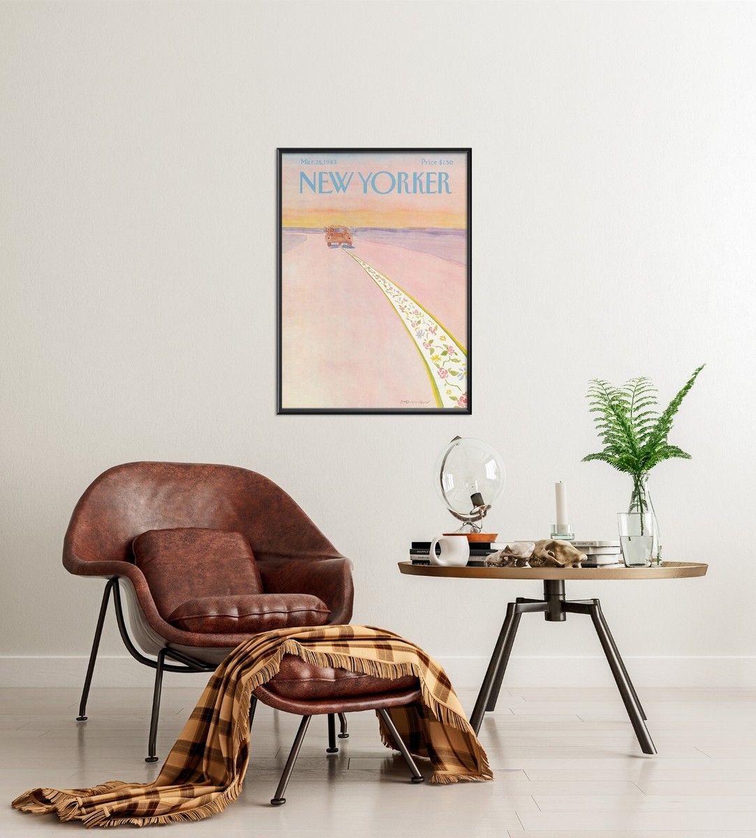 New Yorker Vintage Pink Car Cover Print, Retro Magazine Cover