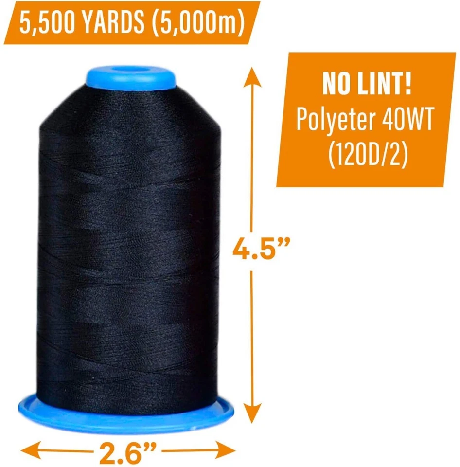 Huge Machine Embroidery Thread Black 3 Pack - Large Polyester Cones 5500 Yards - Image 2 of 4